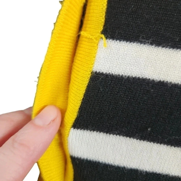 Red Button Cardigan Size L Yellow Block Black White Striped Long Sleeve *READ* - Picture 8 of 16